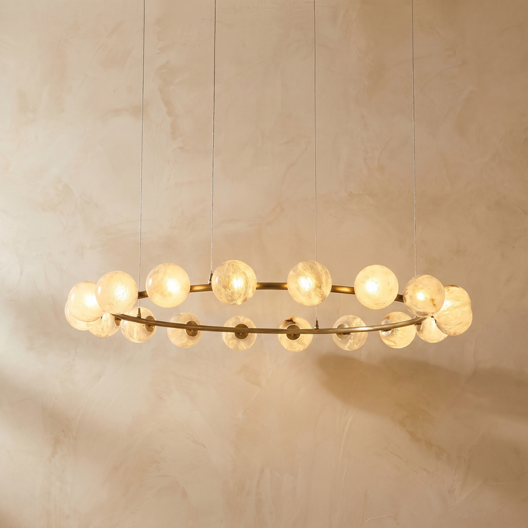 Linear Orb Pendant Alabaster by Dalmivik, complete fixture view