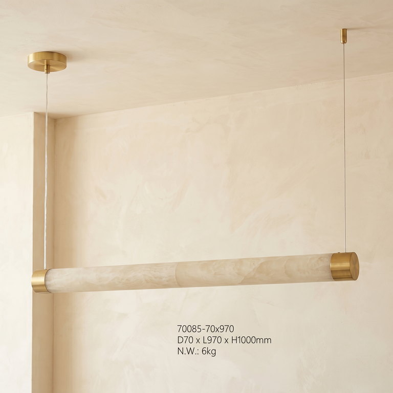 Linear Rod Alabaster Pendant Light by Dalmivik, complete fixture view