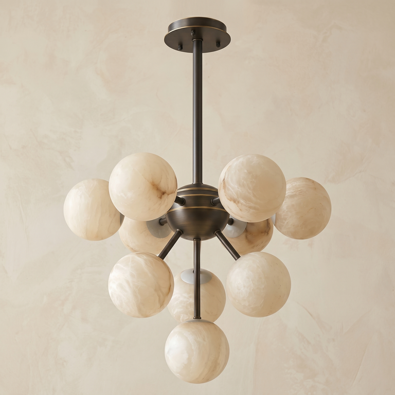 Orb Cluster Alabaster Pendant Light by Dalmivik, complete fixture view