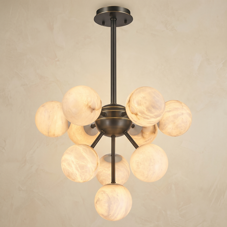 Orb Cluster Alabaster Pendant Light by Dalmivik, complete fixture view