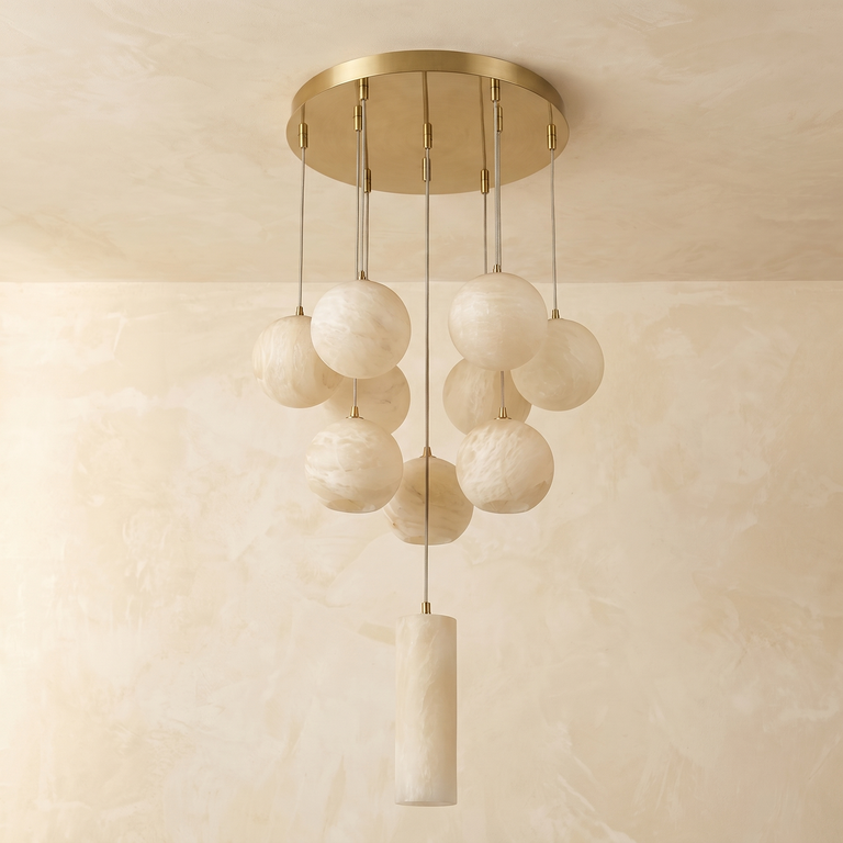 Orb Cluster Pendant Alabaster by Dalmivik, complete fixture view