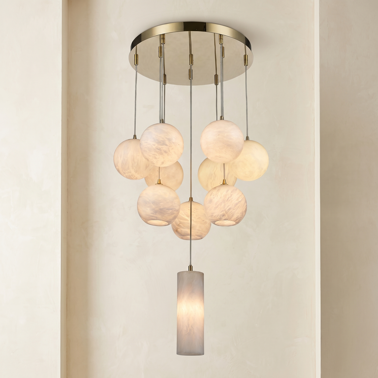 Orb Cluster Pendant Alabaster by Dalmivik, complete fixture view