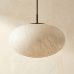 Oval Disc Pendant Alabaster by Dalmivik, complete fixture view