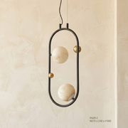 Oval Frame Duo Classic Alabaster Pendant Light by Dalmivik, complete fixture view