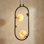 Oval Frame Duo Classic Alabaster Pendant Light by Dalmivik, complete fixture view