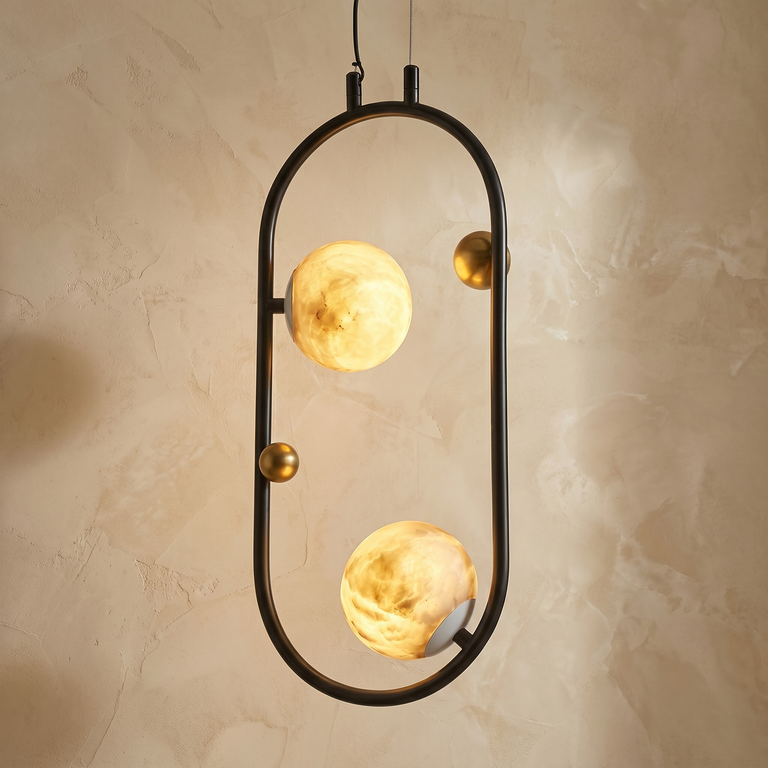 Oval Frame Duo Classic Alabaster Pendant Light by Dalmivik, complete fixture view