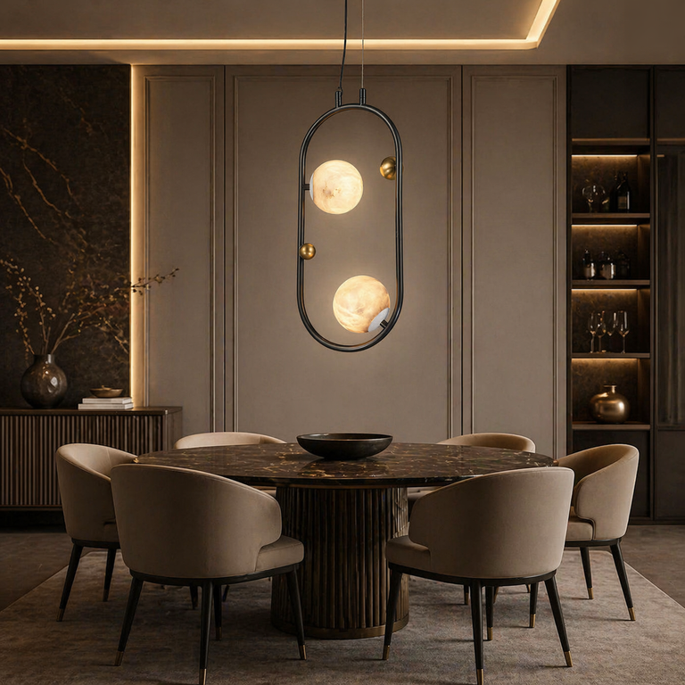 Oval Frame Duo Classic Alabaster Pendant Light by Dalmivik, product or room detail view