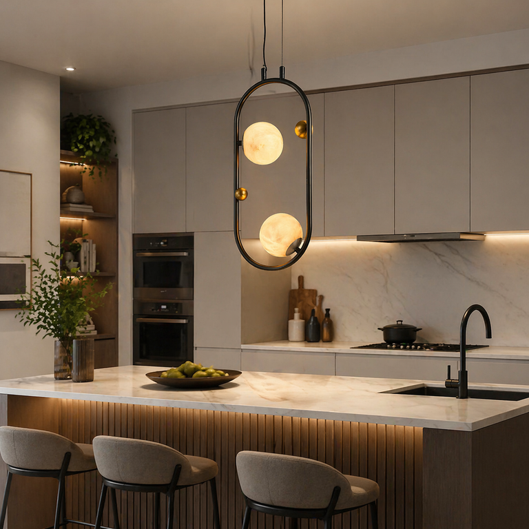 Oval Frame Duo Classic Alabaster Pendant Light by Dalmivik, product or room detail view