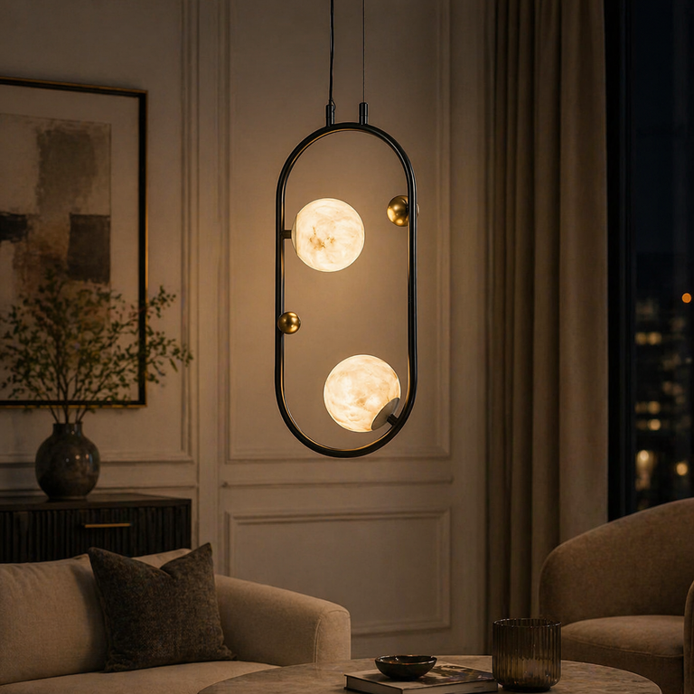 Oval Frame Duo Classic Alabaster Pendant Light by Dalmivik, product or room detail view