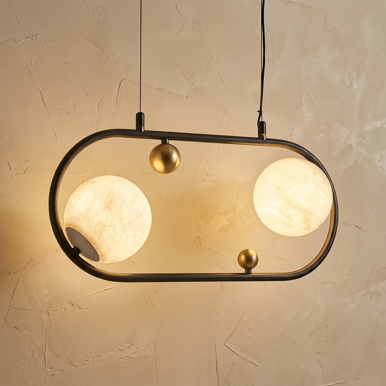 Oval Frame Duo Classic Alabaster Pendant Light by Dalmivik, product or room detail view