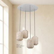 Ribbed Cylinder Pendant Alabaster by Dalmivik, complete fixture view