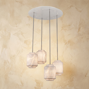Ribbed Cylinder Pendant Alabaster by Dalmivik, complete fixture view
