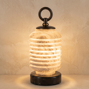 Ridged Lantern Table Alabaster by Dalmivik, complete fixture view