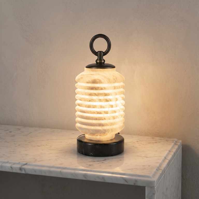 Ridged Lantern Table Alabaster by Dalmivik, product or room detail view