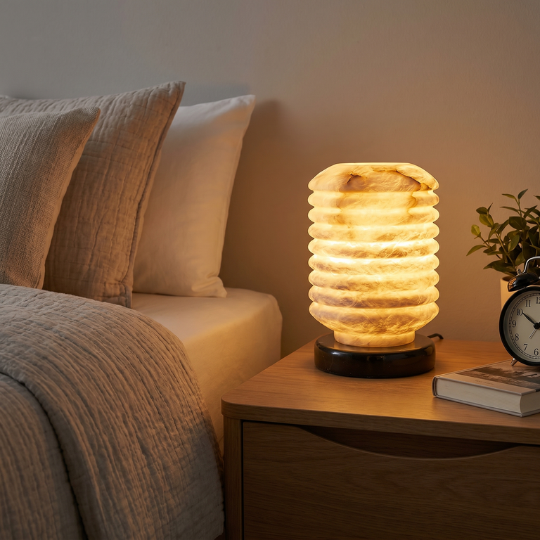 Ridged Lantern Table Alabaster by Dalmivik, product or room detail view