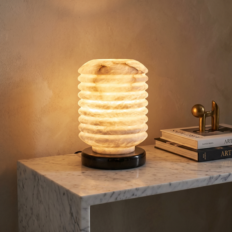 Ridged Lantern Table Alabaster by Dalmivik, product or room detail view