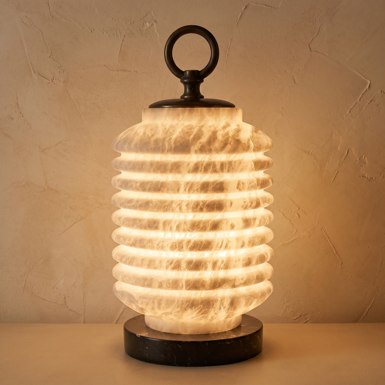 Ridged Lantern Table Alabaster by Dalmivik, product or room detail view
