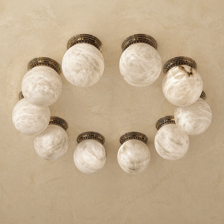 Ring Orb Ceiling Alabaster by Dalmivik, complete fixture view