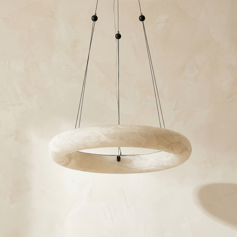 Single Ring Pendant Alabaster by Dalmivik, complete fixture view