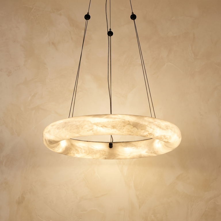 Single Ring Pendant Alabaster by Dalmivik, complete fixture view
