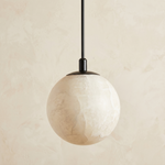 Small Orb Pendant Alabaster by Dalmivik, complete fixture view
