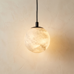Small Orb Pendant Alabaster by Dalmivik, complete fixture view