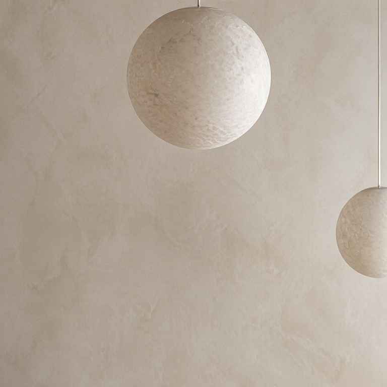 Small Orb Pendant Alabaster by Dalmivik, product or room detail view