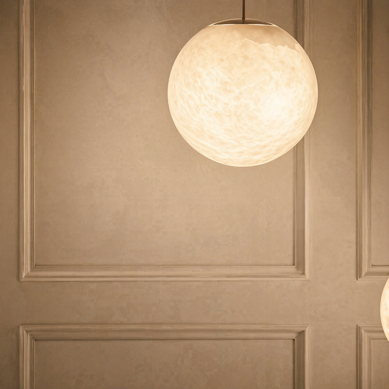 Small Orb Pendant Alabaster by Dalmivik, product or room detail view