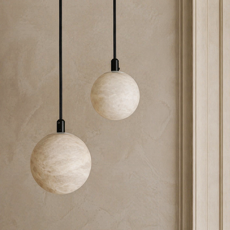 Small Orb Pendant Alabaster by Dalmivik, product or room detail view