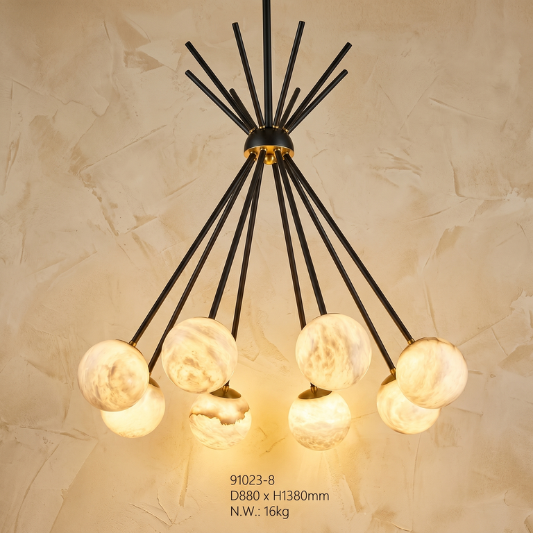 Starburst Alabaster Pendant Light by Dalmivik, complete fixture view