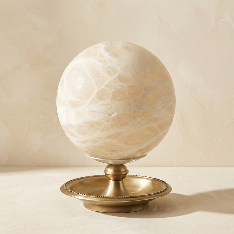 Traditional Orb Table Alabaster by Dalmivik, complete fixture view