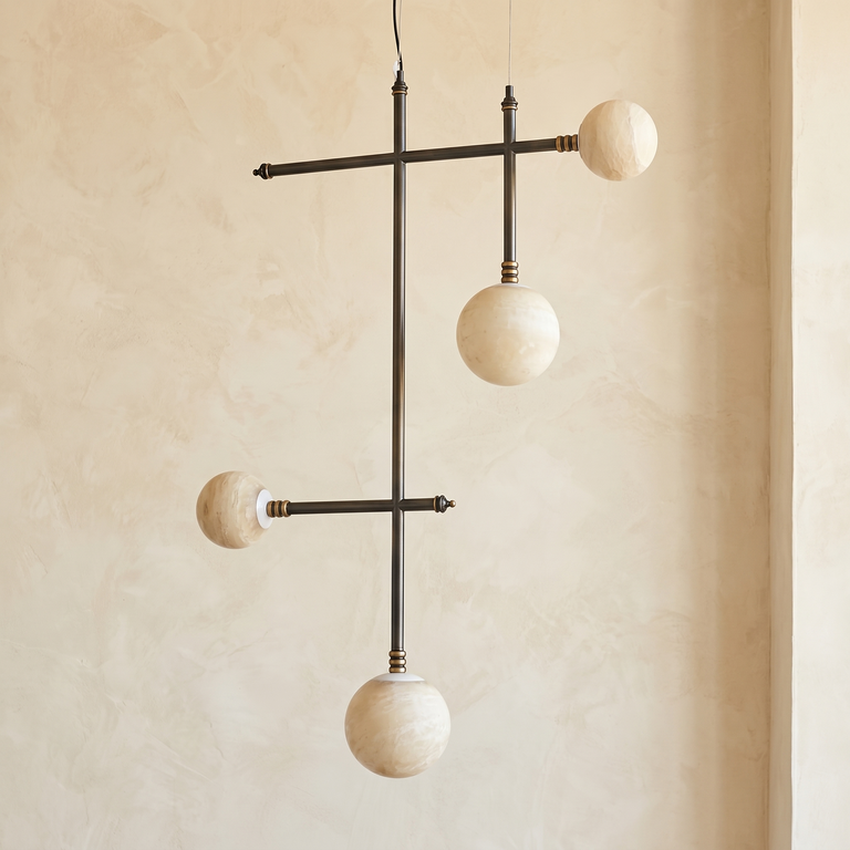 Truss & Cluster Mix Alabaster Pendant Light by Dalmivik, complete fixture view