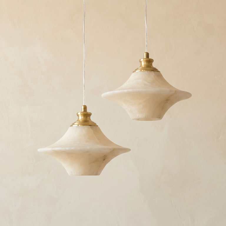 UFO Pendant Alabaster by Dalmivik, complete fixture view