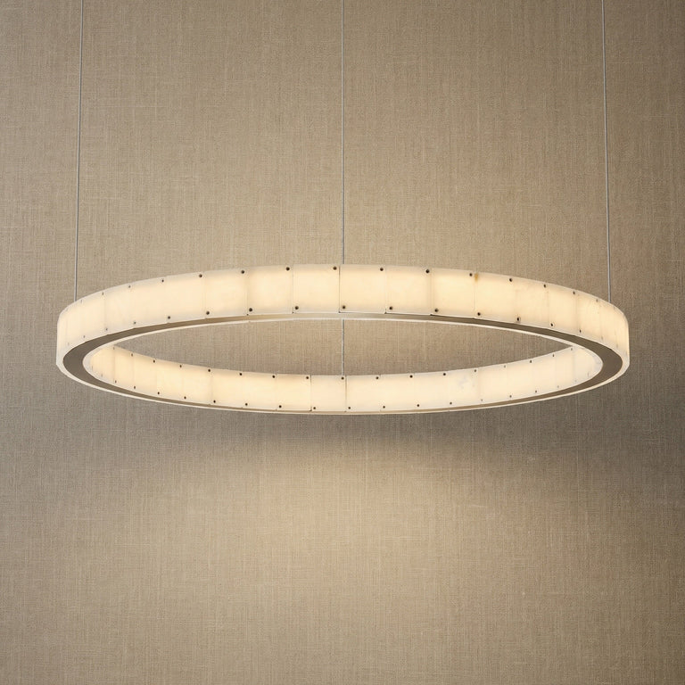 Madison Round Alabaster Chandelier by Dalmivik, complete fixture view