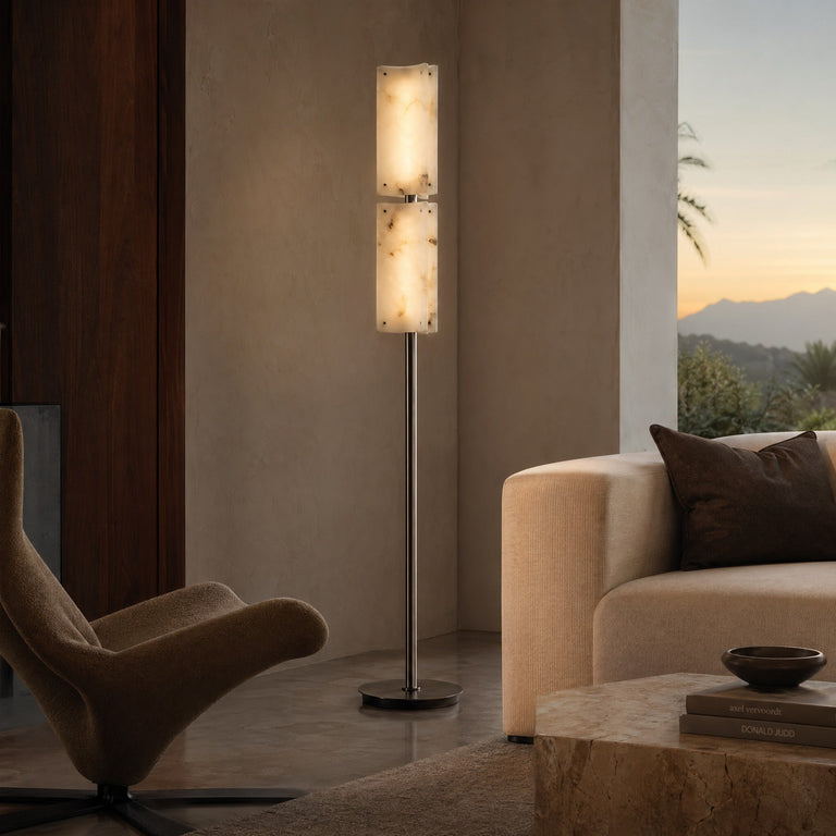Harmon Modern Alabaster Floor Lamp 65.4" H by Dalmivik, complete fixture view