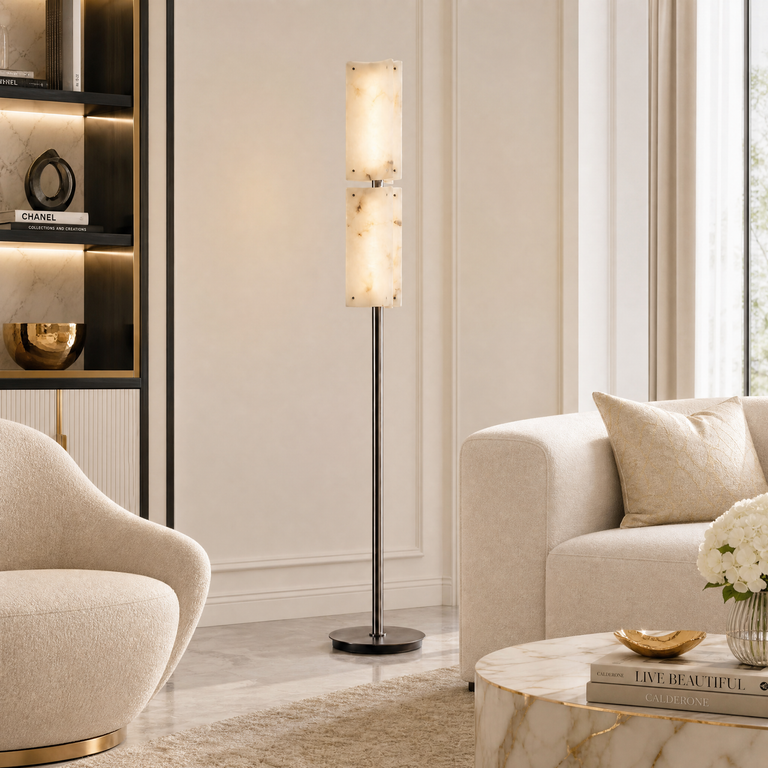 Harmon Modern Alabaster Floor Lamp 65.4" H by Dalmivik, product or room detail view