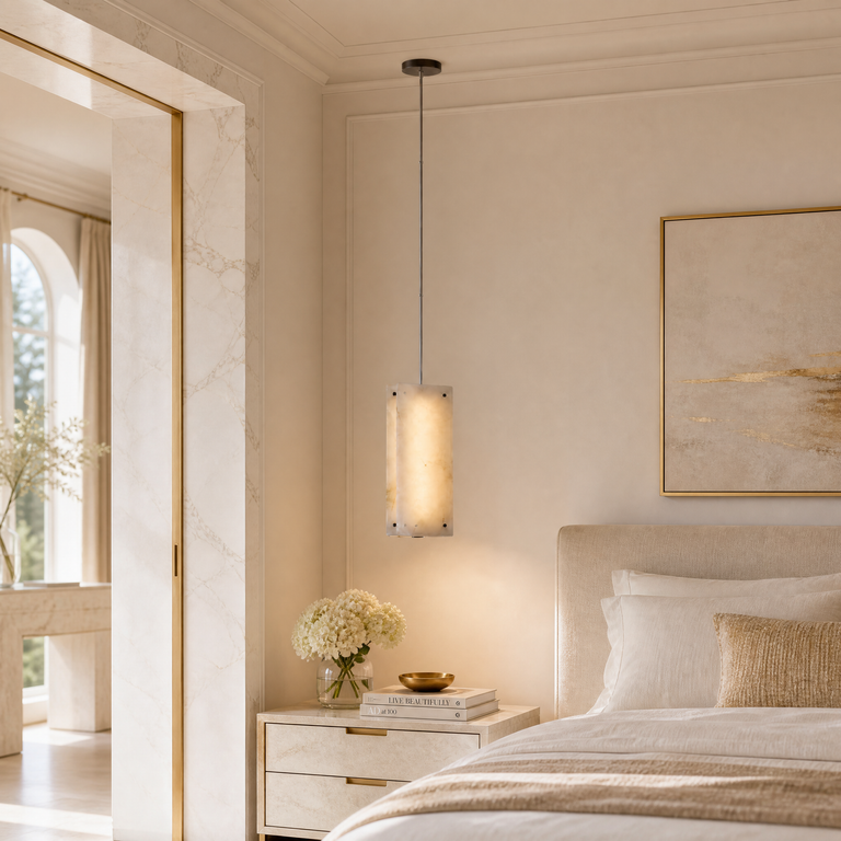 Harmon Modern Alabaster Pendant Light Fixtures 5.9" by Dalmivik, complete fixture view
