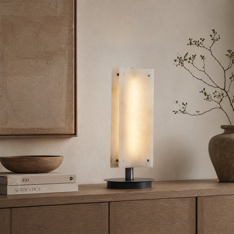 Harmon Modern Alabaster Table Lamp 6.3" by Dalmivik, complete fixture view