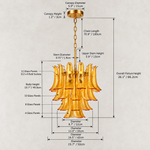Dimension drawing of the tiered amber chandelier and its ceiling canopy.
