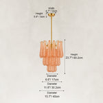 Dimension drawing of the textured amber chandelier and its ceiling canopy.