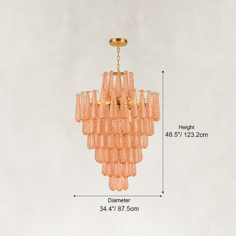 Dimension drawing of the amber chandelier with a raised upper crown.