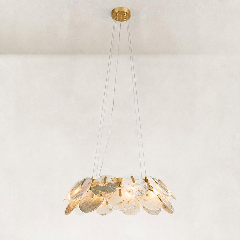 Petal Marble Chandelier 31.5" in Gold metal finish, shown as a complete fixture