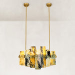 Variegated Marble Blade Chandelier 31.5" in Gold metal finish, shown as a complete fixture
